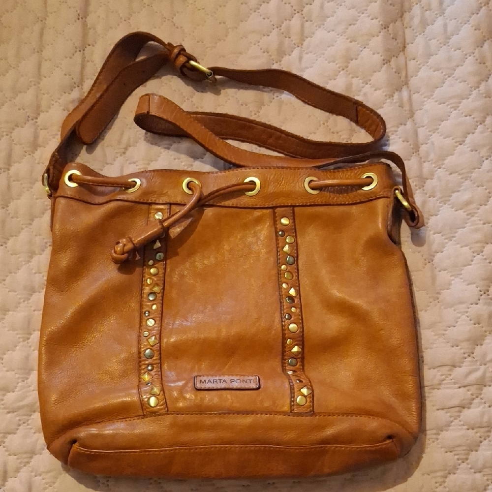 Tan Shoulder Bag with Decorative Metal Studs